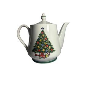Vtg 1986 Christmas by‎ Carlton Mount Clemens Pottery Tree Porcelain 7 1/2 Teapot